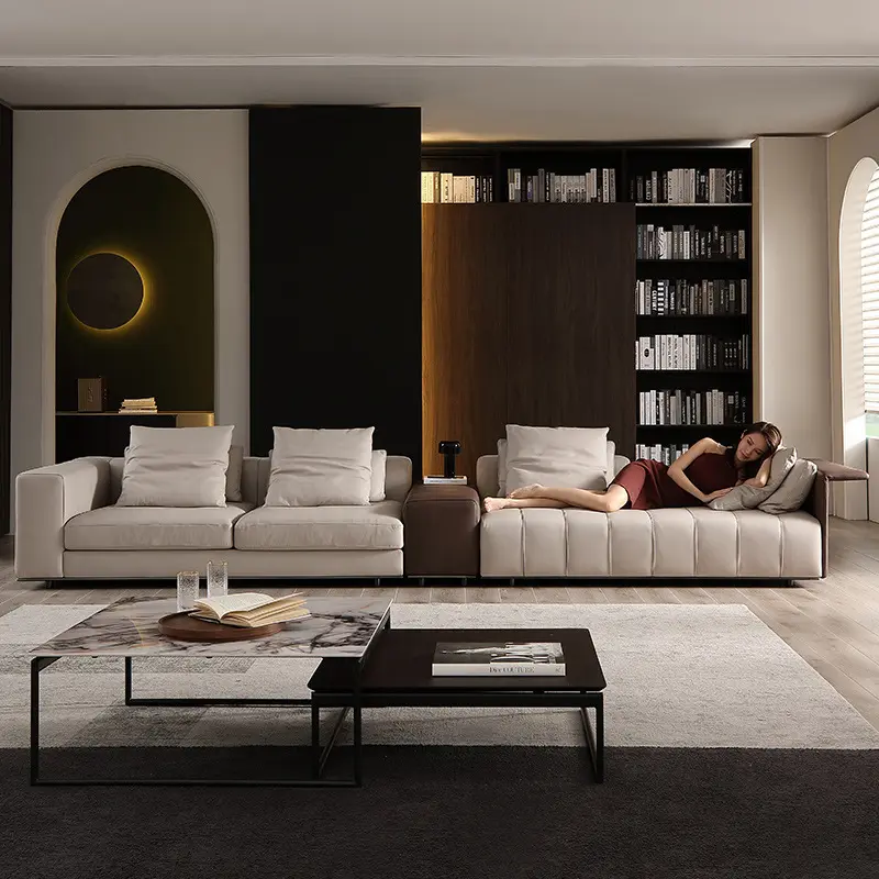 Contempo sectionnel 7 places d'angle moderne italien de luxe designs et prix ensemble meubles salon canapé en cuir