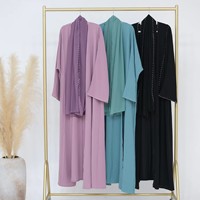 Ensemble Modeste Élégant de Vêtements Islamiques en Soie Satinée : Abaya à Col Ouvert et Robe Hijab Style Dubaï pour Femmes, Anti-Boulochage, Vente en Gros