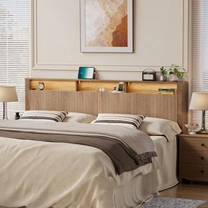 Cabecero de Madera SENYU con Estantes de Almacenamiento, Tamaño Queen, Estilo Rústico, Diseño Acanalado, Estructura de Cama, Muebles de Dormitorio - Product Image 2