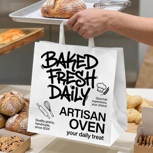 Bolsa de Papel Ecológica, Resistente y Personalizada para Envasado de Alimentos como Sushi, Pizza, Dulces y Panadería, de Papel Kraft Blanco con Asas Retorcidas - Product Image 2