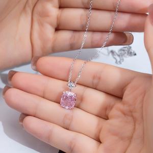 Collar Messi Jewelry MSN-658 con Diamante de Carbono Rosa de 5 Quilates, Circonita Cúbica, Corte Princesa, Colgante de Plata para Uso Diario - Product Image 4