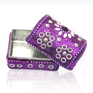 Handmade Metal Beaded Square Lac Glitter Art Decorative Trinket Organizer Jewelry Box for Women - Product Image 1
