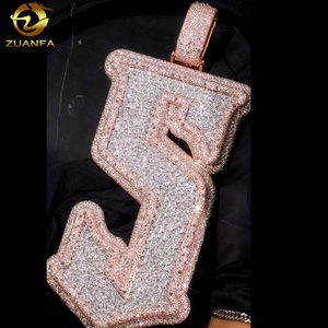 Gioielli Raffinati Personalizzati <span class=keywords><strong>in</strong></span> <span class=keywords><strong>Argento</strong></span> <span class=keywords><strong>925</strong></span>, Ciondolo Hip Hop con Lettera Iniziale Personalizzata, Diamante Moissanite - Product Image 4
