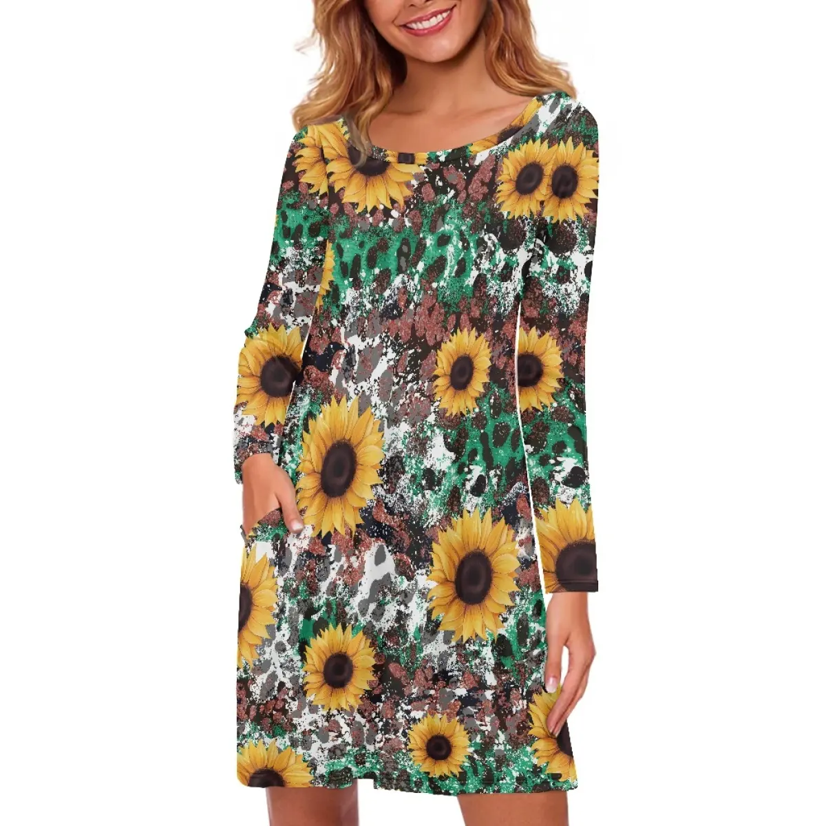 Sunflower Customice diseñado vestido Dropshipping poliéster Spandex suave ropa informal secado rápido cómodo vestido transpirable