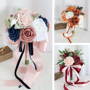 Automne Orange <span class=keywords><strong>Champagne</strong></span> Soie Artificielle <span class=keywords><strong>Demoiselle</strong></span> D'honneur Fleurs Bouquet pour Mariage, Mariage Bourgogne Rose Bouquets pour Demoiselles D'honneur - Product Image 2