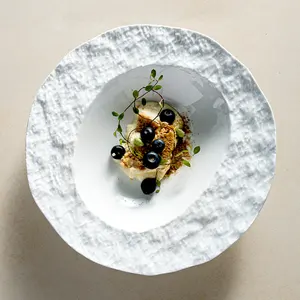 Restoranlar tedarikçisi bulaşık makinesinde yıkanabilir seramik yemek tabakları yaratıcı Geschirr taş kaya desen mermer 10.5 inç çorba tabağı