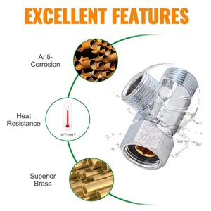 Raccord en T en laiton avec joint d'étanchéité intégré, raccord en T à compression en laiton facile à connecter, raccord en T pour robinet d'arrêt angulaire - Product Image 5