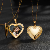 Collar de Acero Inoxidable con Colgante de Corazón Abierto, Cadena para Suéter, Joyería Personalizada para Parejas, con Caja de Corazón y Álbum de Fotos de Amor, que no se desvanece