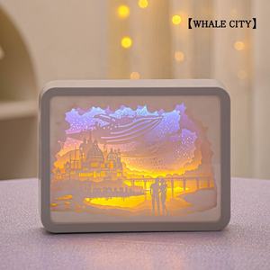 Pareja estado de ánimo luz de noche creativa LED 3D lámpara de escultura de papel arte decorativo lámpara de mesa con marco cuadrado para dormitorio - Product Image 5