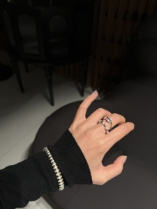 Diamante de alto carbono a través de anillo chapado en rodio de plata 925, estilo de adivinación - Product Image 5