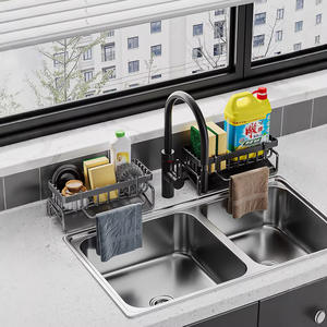 Escurridor de Platos Multifuncional para Cocina con Bandeja, Almacenamiento para Estropajos de Acero, Colgante para Fregadero/Encimera, Forma Cuadrada - Product Image 5