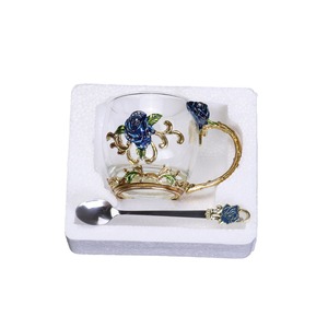 Rose Enamel Glass <b>Cup</b> <b>Set</b> European Style With Handle High Temperature Resistant Tea <b>Cup</b> Creative Gift Flower Design - Product Image 5