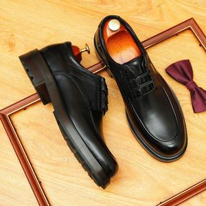 High Quality Large-Sized Men's Office Shoes <b>Toe</b> Lace-Up Lightweight Anti-Slip Breathable Genuine Leather Business Wedding Autumn - Product Image 3