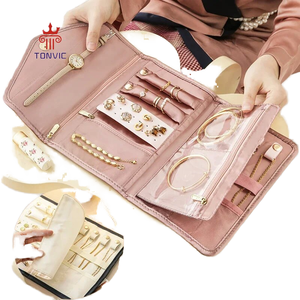 Custom Logo Foldable Leather Roll Jewelry Display Case Travel Organizer for Necklace Earrings <b>Rings</b> Bracelet Storage Utility - Product Image 1