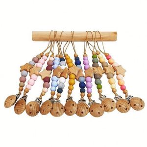 Chaîne de dentition créative en silicone et bois de hêtre pour bébé, motif étoile de dessin animé, anti-chute, cadeau de fête - Product Image 2
