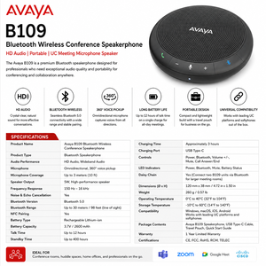 ลำโพงประชุมไร้สาย <span class=keywords><strong>Avaya</strong></span> B109 รุ่นดั้งเดิม เสียง HD พกพาสะดวก ไมโครโฟนสำหรับการประชุม UC - Product Image 2