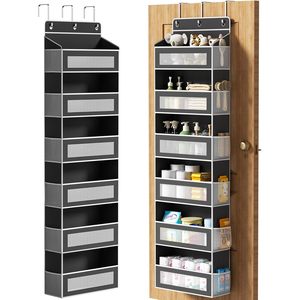 Over The Door Organizer 18 Pockets <b>Hanging</b> Storage Rack Black Rectangle <b>Hook</b> Type <b>For</b> Behind Doors On Walls Neatening Storage - Product Image 1