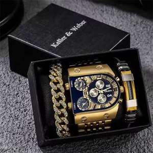 Oulm HT9315 Multi Time Zone Large Dial Luminous <b>Men</b> <b>Watch</b> Stainless Steel Casual <b>Quartz</b> <b>Watch</b> Set for <b>Men</b> Gift Set with Bracelet - Product Image 3