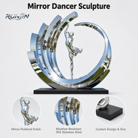 Sculpture de danseuse de ballet en acier inoxydable poli miroir, cadre en anneau spiralé, grande taille pour extérieur, monument de place publique, fabrication sur mesure
