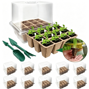 DaringFish Plateau de semis carré biodégradable 20x12 alvéoles + 20x étiquettes pour plantes + 1x kit de jardinage avec piqueur - Product Image 1