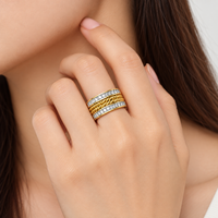 Breiter Edelstahl-Zirkonring mit geflochtenem Mittelteil und 14K Gold-Vakuumbeschichtung, 9g Statement-Ring