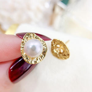 Accessoires en argent S925 pour perles DIY pour femme, perles rondes de 6 à 8 mm, modèle 21361, support creux, boucles d'oreilles dissimulant les imperfections - Product Image 1