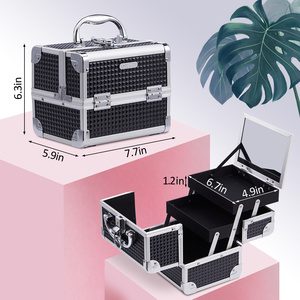 Trousse de Maquillage Portable de Voyage avec Miroir, Grande Capacité, Imperméable, Organiseur à 2 Plateaux, Étui de Transport pour Cosmétiques et <span class=keywords><strong>Accessoires</strong></span> Bijoux - Product Image 3