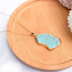 irregular Natural Turquoise jewelry Pendants with Brass plated green 15-30x20-35mm 1602712
