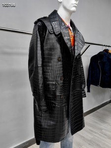 Manteau trench en cuir de crocodile du Nil sur mesure pour femme, double boutonnage, long, avec doublure 100 % soie de mûrier - Product Image 4