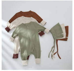 Ropa de Bebé de Algodón Orgánico, Mamelucos de Manga Larga con Diseño de Waffle para Niños y Niñas, con Gorros - Product Image 3