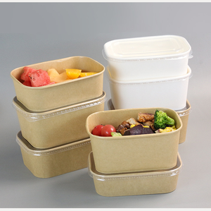 Bol en papier kraft personnalisé pour emporter, avec couvercle en papier PP, différentes tailles, bol à salade rectangulaire, prix de gros - Product Image 4