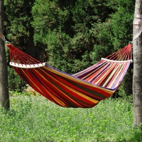 Hamac portable en toile XLAN avec bâton en bois, hamac à rayures arc-en-ciel pour le camping en plein air et les voyages