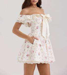 Mini abito dimagrante in vita stile estivo con fiocco puro francese con spalle scoperte 2025 donna - Product Image 2