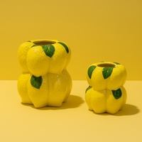 Vase en céramique peint à la main avec motif de citron, style nordique, pour fleurs, ornement artisanal, décoration d'intérieur