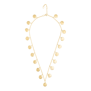 Shimmering <b>Disc</b> Fringe Necklace <b>Gold</b> Tone Multi Drop Chain Minimal Choker Style Elegant Lightweight Jewelry for Women - Product Image 1