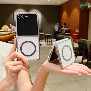 Étui de téléphone magnétique transparent en TPU PC à motif diamant, anti-jaunissement, antichoc pour Samsung Z Flip 8 7 6 Motorola, compatible avec la charge sans fil - Product Image 4