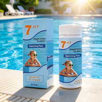 Bandelettes de test d'eau de piscine 7-en-1 à utilisation simple, disponibles en OEM, pour le test du brome, du chlore, de l'alcalinité, de la dureté et du pH