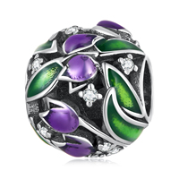 Charm en argent sterling 925 avec une magnifique fleur de tulipe violette en zircon, perle pour bracelet DIY, bijoux fins SCC2313