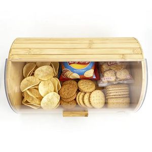 <b>Bamboo</b> Lid Bread Box Acrylic Storage <b>Container</b> For Kitchen Home Use Rectangle Shape With One Layer Design - Product Image 1