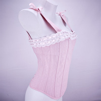 Corset rose en dentelle à franges pour le bondage