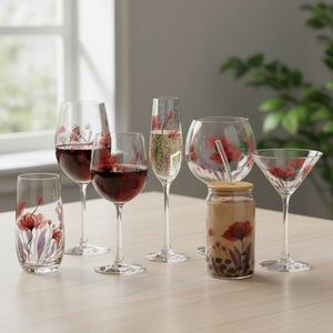 Copas de Vino Sopladas a Mano al por Mayor, Estilo Rústico de Alta Calidad, Ecológicas, con Decoración Floral para Juegos de Copas de Vino Tinto - Product Image 2