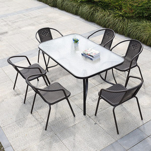 Restaurante Muebles de jardín al aire libre <span class=keywords><strong>Bistro</strong></span> Apilable Silla de comedor de ratán negro natural Moderna - Product Image 5