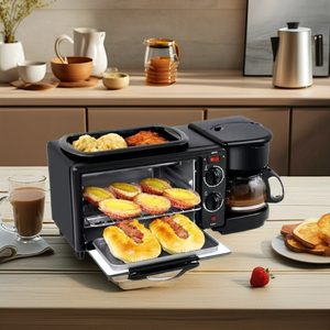 Horno eléctrico de acero inoxidable 3 en 1 para uso doméstico, tostadora automática de café y leche, sartén para hornear para desayuno al aire libre - Product Image 4