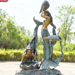 YOUFINE Patinierte Bronzene Meerjungfrau-Skulptur mit Schildkröte für Park und Garten - Product Image 5