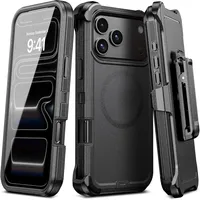 Étui de téléphone hybride robuste 3-en-1 pour iPhone 18 17 Air 16 15 14 13 Pro Max Plus, coque antichoc avec protection d'écran et clip ceinture