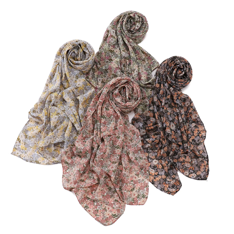 Chiffon Floral Print Long Scarf Windproof