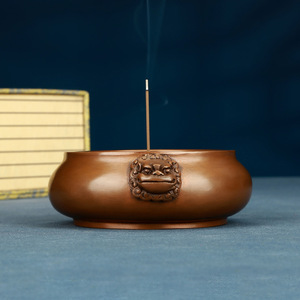 Quemador de Incienso de Cobre Púrpura con Cabeza de León, Base Anular, para Uso Religioso, Artesanía en Bronce - Product Image 2