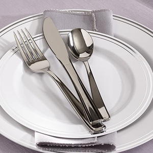 Ensemble de couteau, <span class=keywords><strong>fourchette</strong></span> et cuillère jetables en <span class=keywords><strong>plastique</strong></span> durable pour hôtels, ustensiles de cuisine occidentaux modernes, <span class=keywords><strong>argent</strong></span> et acier inoxydable - Product Image 2