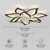 Ventilateurs de plafond modernes en acrylique avec éclairage intégré, motif lotus noir, pour salon et chambre à coucher, profil bas