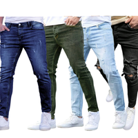Jeans rétro pour hommes, coupe slim taille mi-haute, jeans délavés multicolores